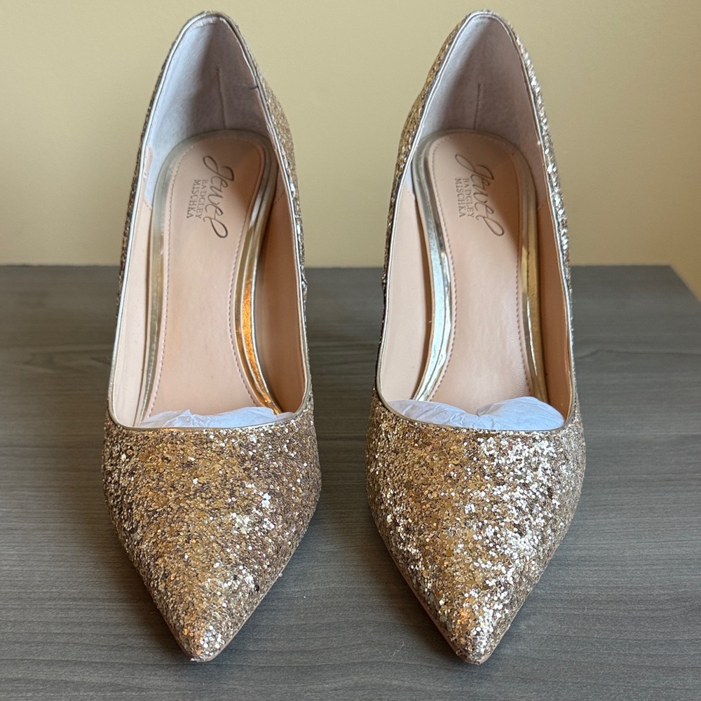 Jewel Badgley Mischka Azalea Sparkling Gold Glitter Heels